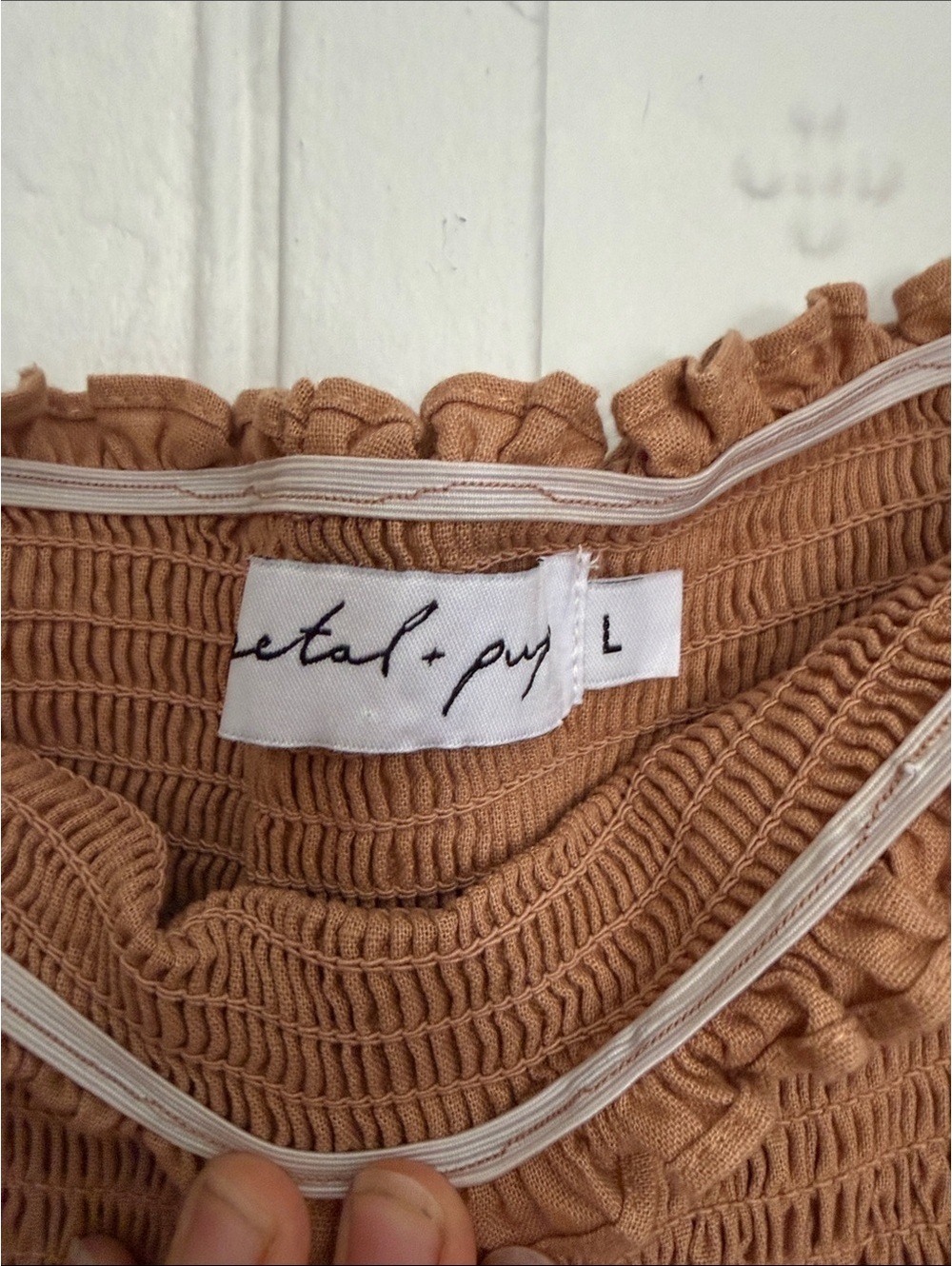 Petal + Pup Brown Linen Blend Smocked Midi Dress Puff Sleeve Size L Cottagescore - Picture 2 of 10